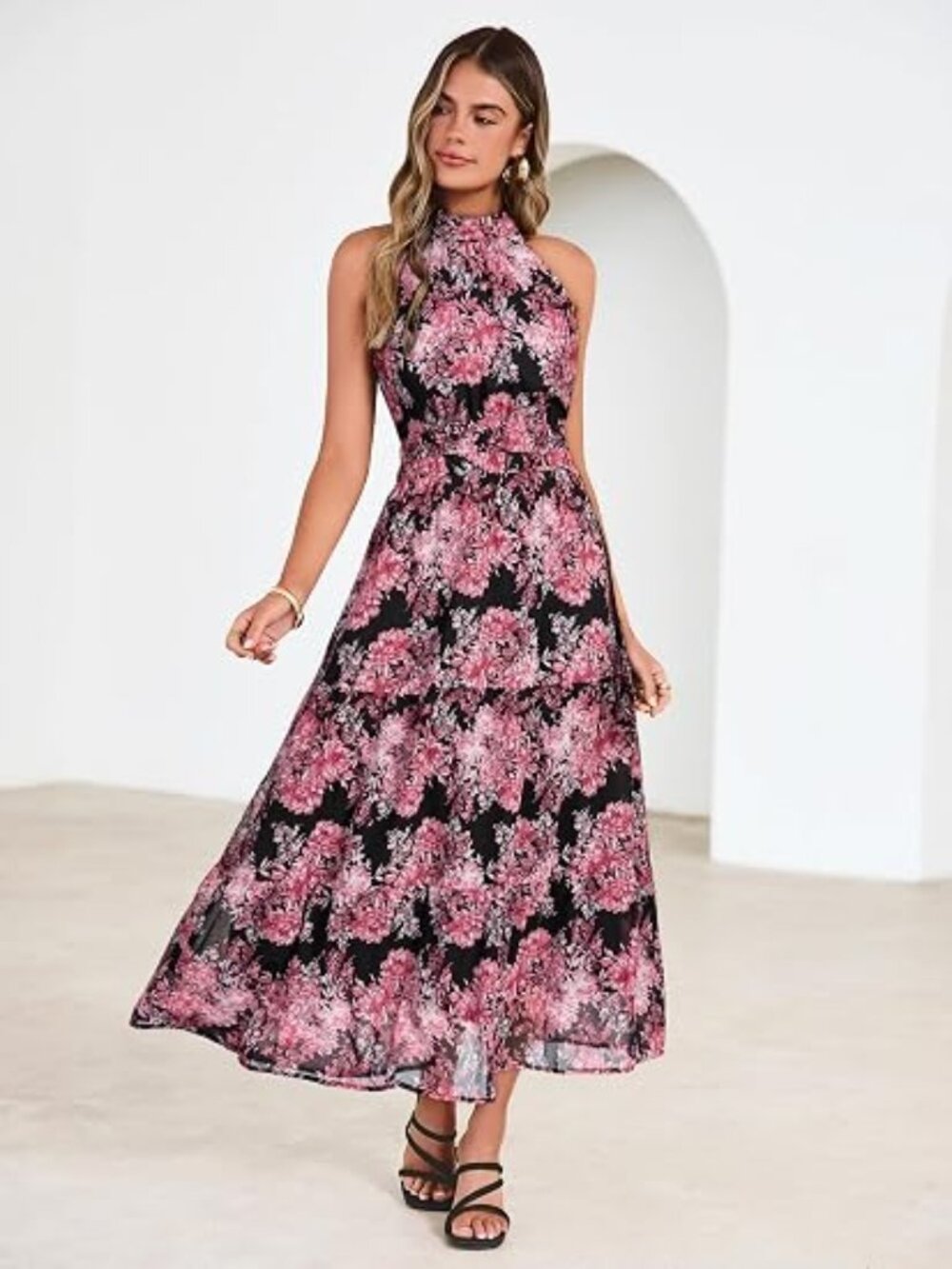 Womens Summer Halter Wedding Guest Dress Maxi Floral Vacation Boho Sundresses Fl
